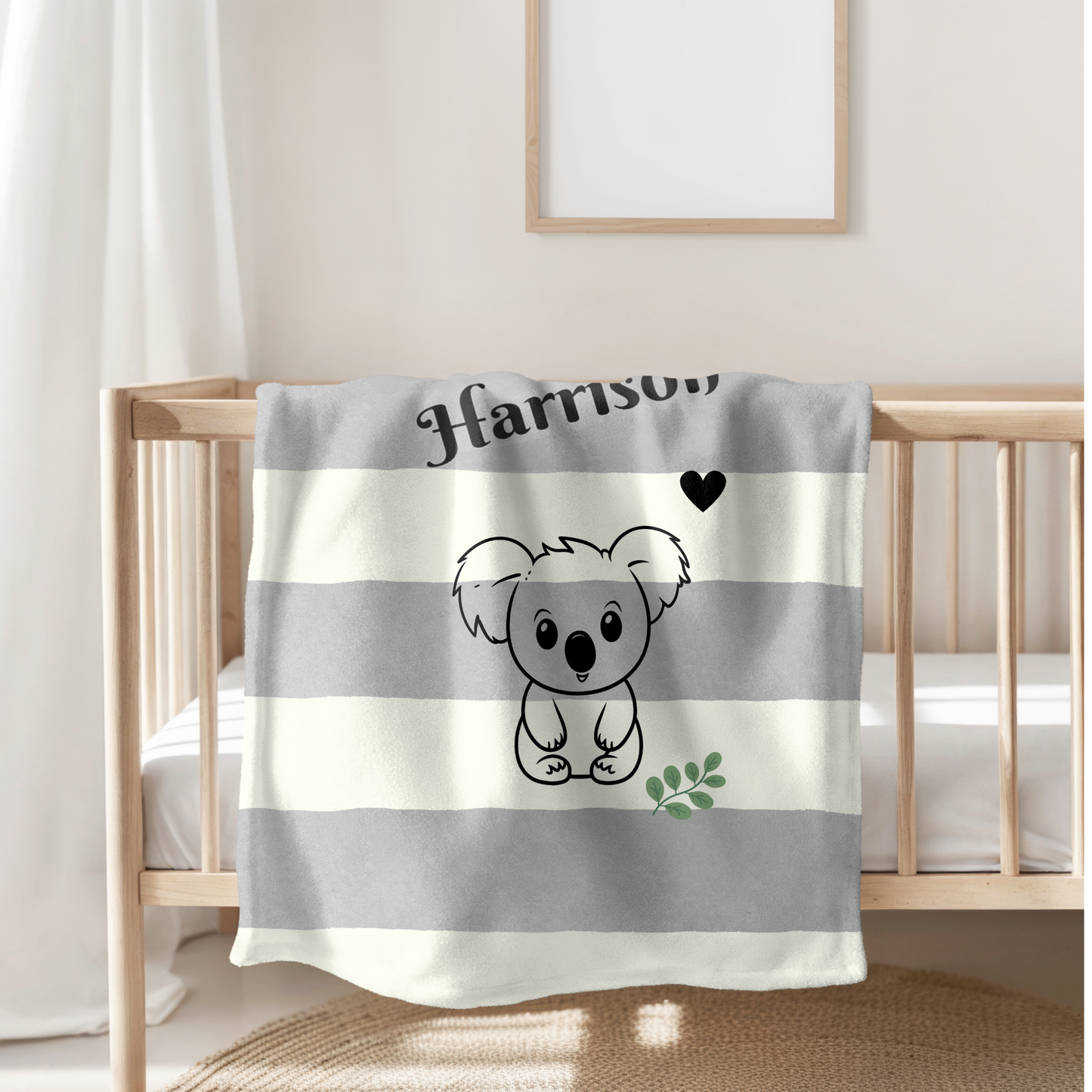 Personalized Koala Minky Baby Blanket – Custom Name Gift for Baby Boy or Girl, Soft Neutral Nursery Throw