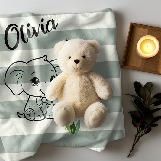 Personalized Elephant Baby Blanket – Custom Name Minky Fleece Gift for Newborn Boys or Girls | Soft Safari Nursery Keepsake