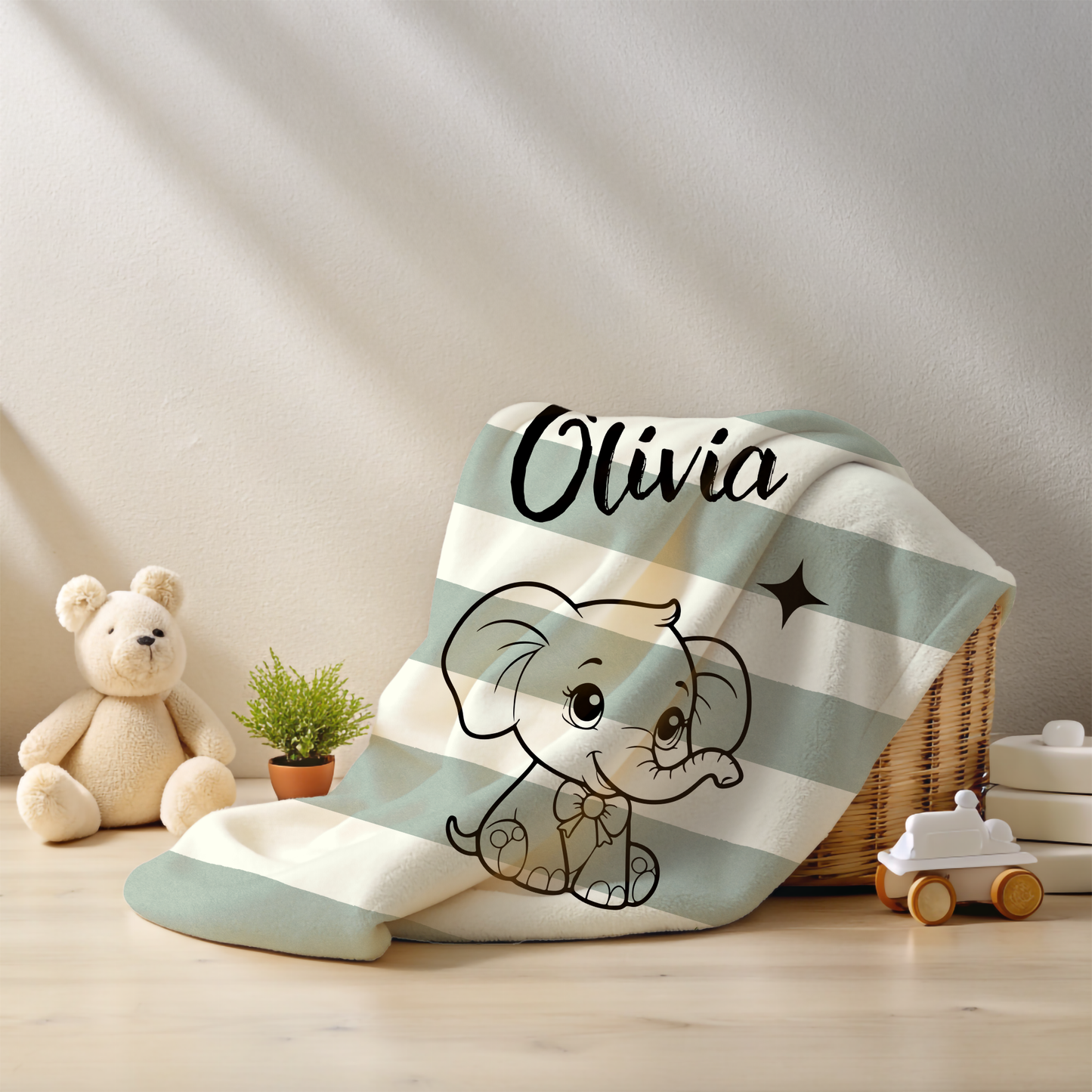 Personalized Elephant Baby Blanket – Custom Name Minky Fleece Gift for Newborn Boys or Girls | Soft Safari Nursery Keepsake