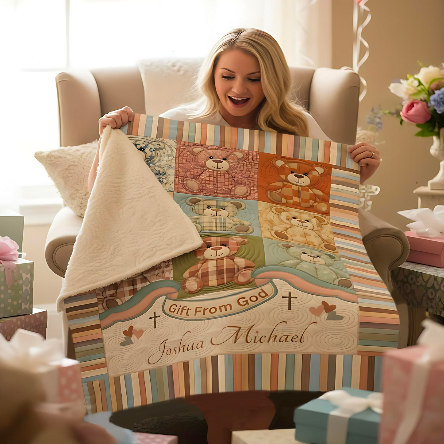 Personalized Baptism Minky Blanket 30x40, Gift From God Baby Blanket, Custom Name Dedication Keepsake, Faith Baby Gift, Christian Newborn
