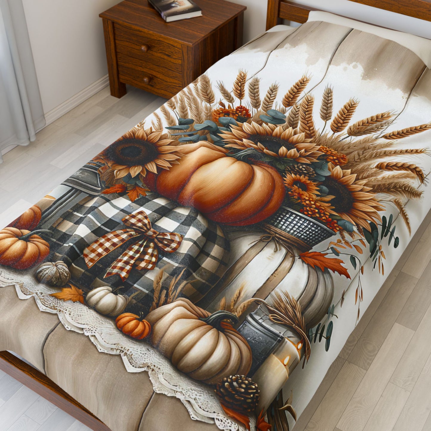 Harvest Glow | Personalized Fall Blanket with Pumpkins & Sunflowers | Cozy Autumn Farmhouse Throw