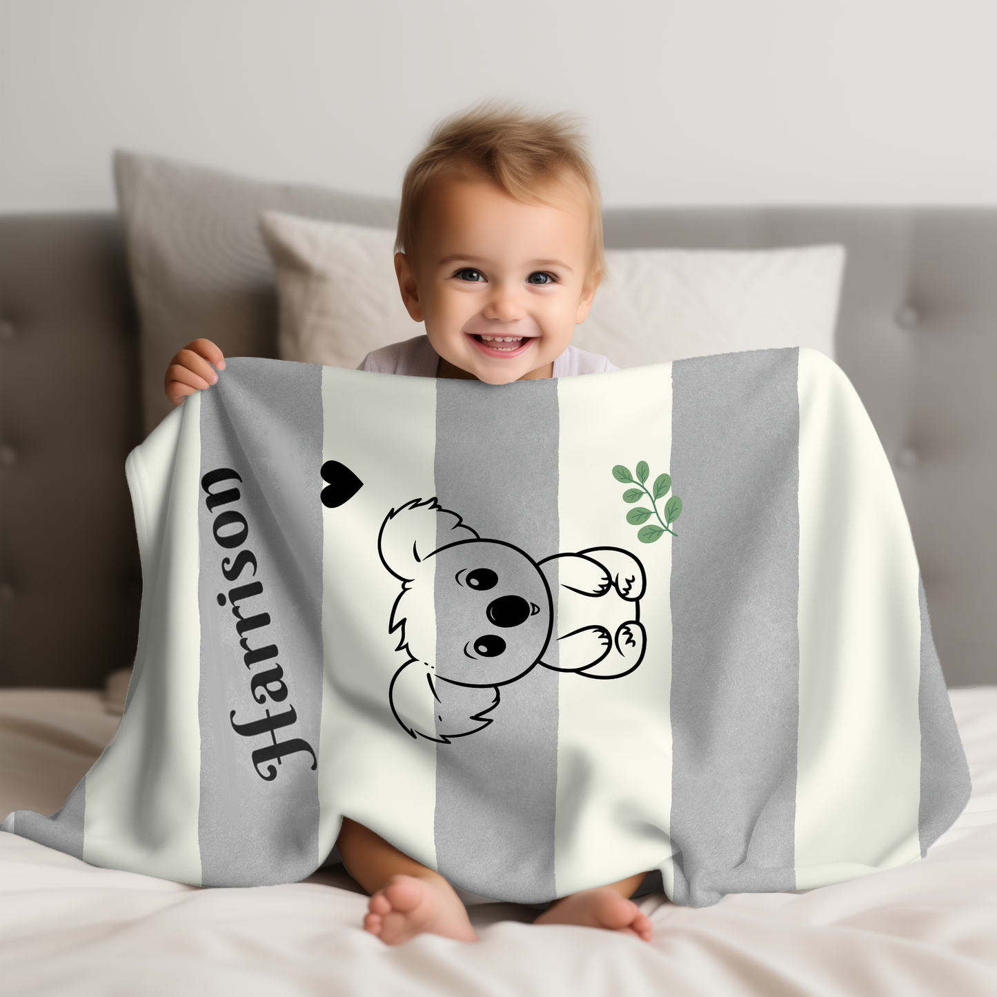 Personalized Koala Minky Baby Blanket – Custom Name Gift for Baby Boy or Girl, Soft Neutral Nursery Throw