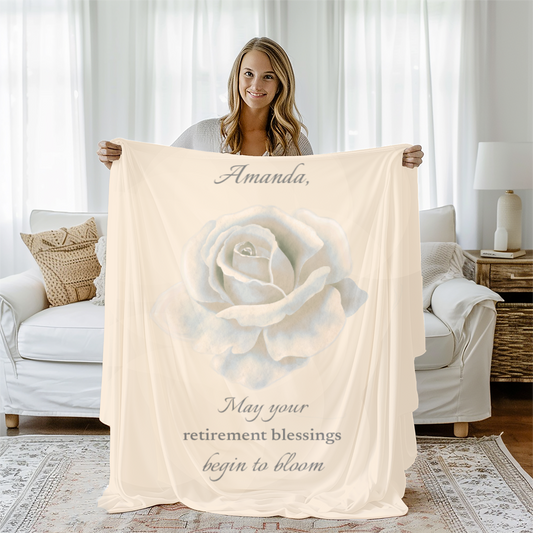Personalized Retirement Blanket – Floral Keepsake with Name, ‘May Your Retirement Blessings Bloom’ Quote