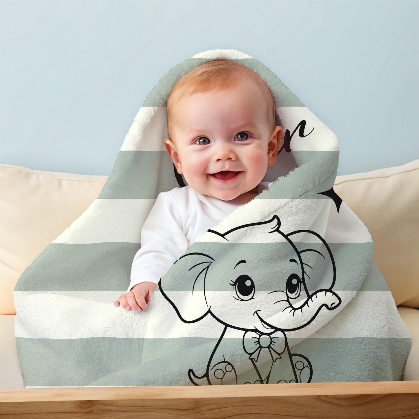 Personalized Elephant Baby Blanket – Custom Name Minky Fleece Gift for Newborn Boys or Girls | Soft Safari Nursery Keepsake