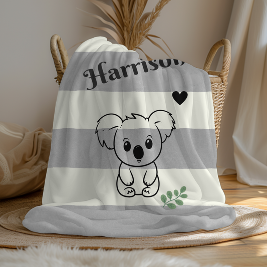 Personalized Koala Minky Baby Blanket – Custom Name Gift for Baby Boy or Girl, Soft Neutral Nursery Throw