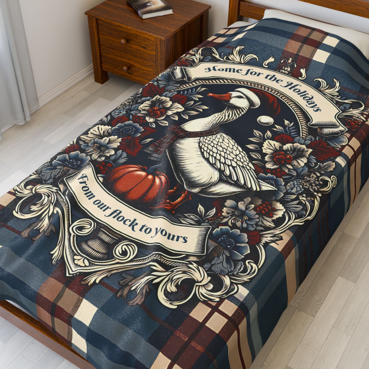 Home for the Holidays Goose Blanket - “From Our Flock to Yours” - Cozy Farmhouse Christmas Throw