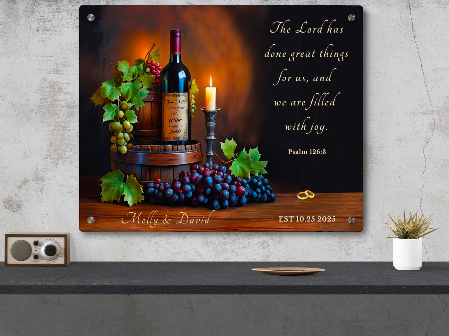 Personalized Acrylic Wall Art Panel — Christian Wedding or Anniversary Gift with Scripture & Optional Names