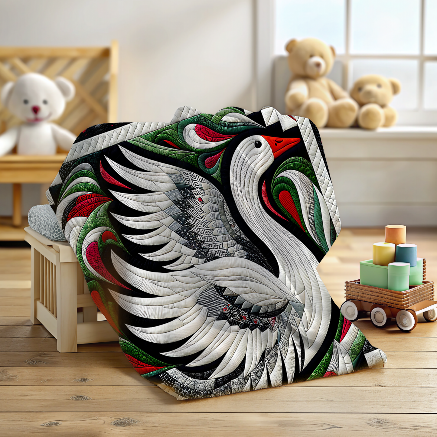 Heirloom Goose Quilt-Inspired Blanket - Elegant Holiday Throw in 50x60