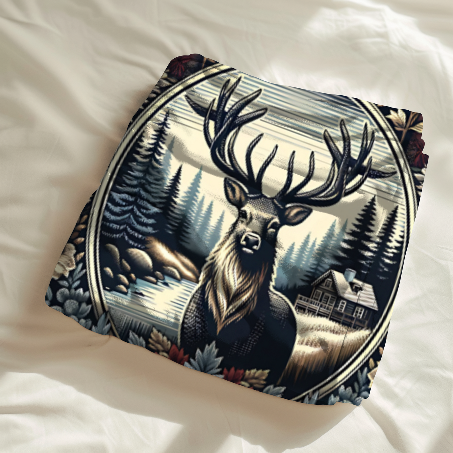 Rustic Plaid Deer Blanket – Cozy Cabin-Inspired Velveteen Throw, 50x60