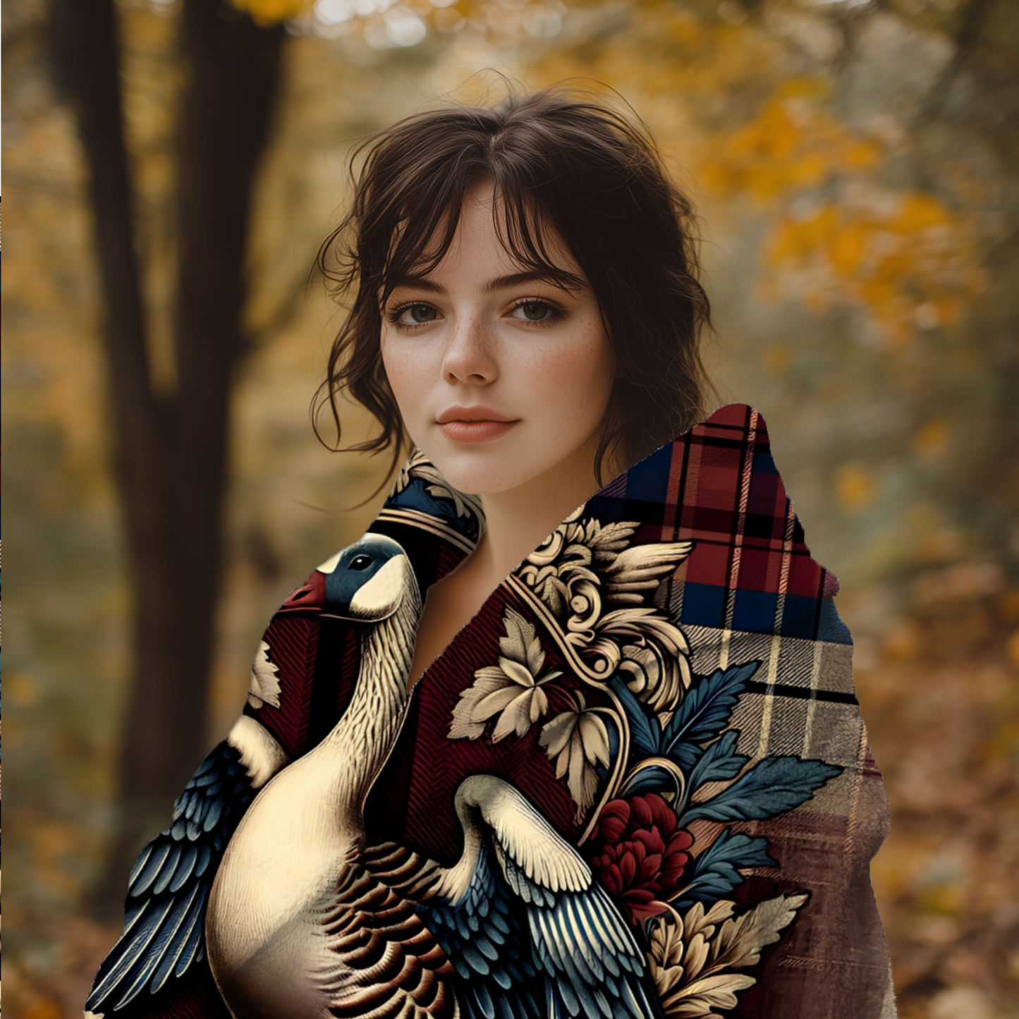 Silly Goose Blanket – Rustic Plaid Farmhouse Throw with Vintage Goose Design