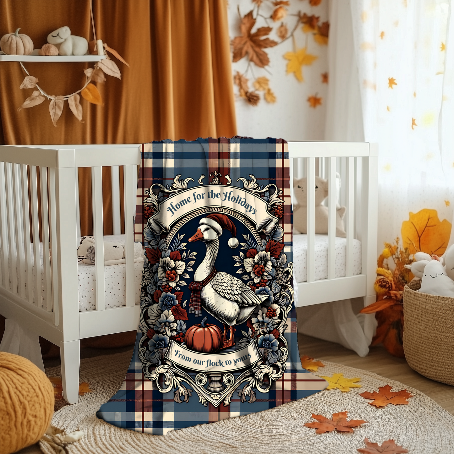 Home for the Holidays Goose Blanket - “From Our Flock to Yours” - Cozy Farmhouse Christmas Throw