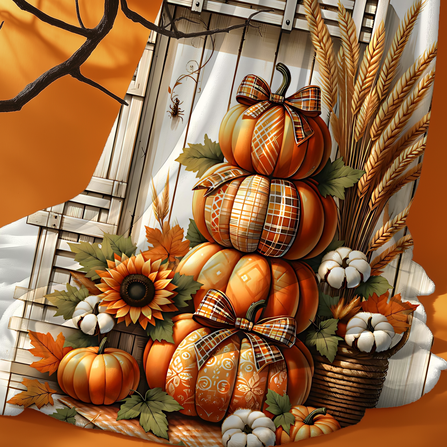 Farmhouse Fall Pumpkin & Sunflower Blanket - Cozy Velveteen Throw (50x60 or 60x80)