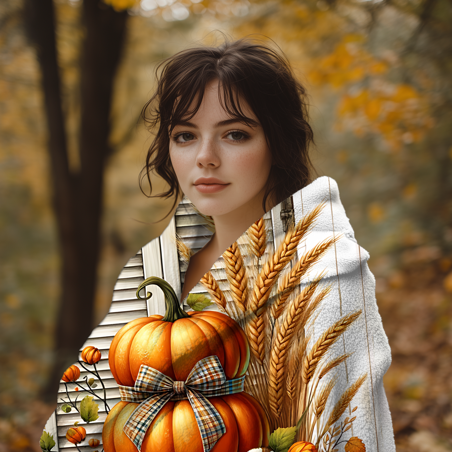 Rustic Autumn Pumpkin & Sunflower Blanket - Cozy Fall Velveteen Throw (50x60 or 60x80)
