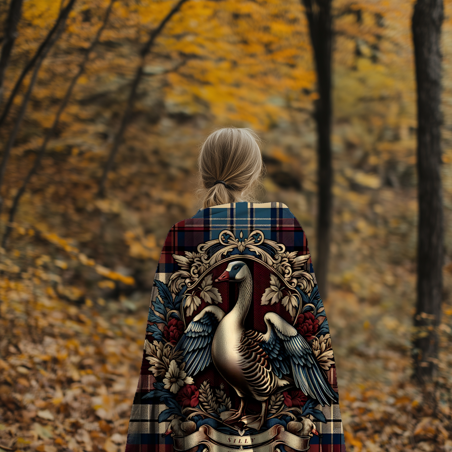 Silly Goose Blanket – Rustic Plaid Farmhouse Throw with Vintage Goose Design