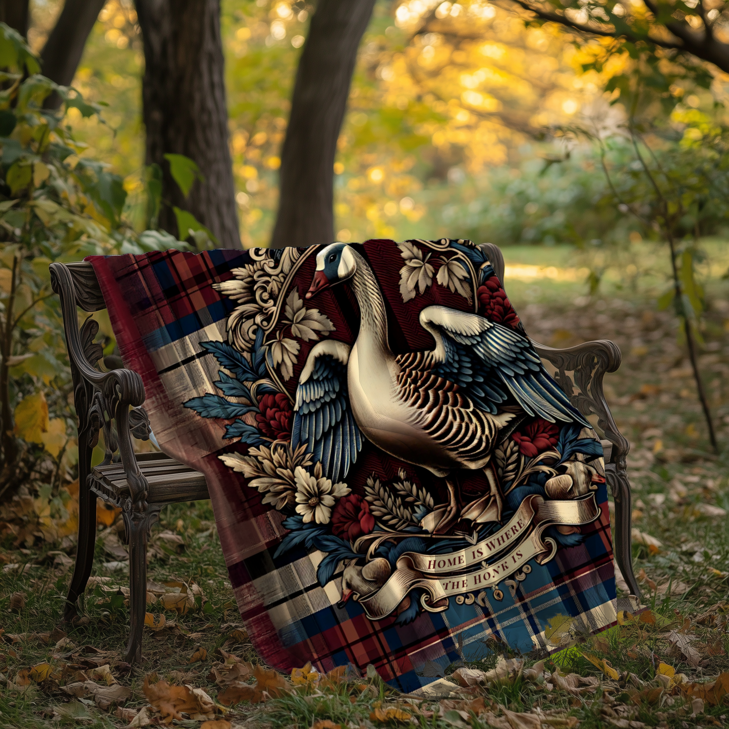 Home is Where the Honk Is Blanket – Rustic Plaid Farmhouse Throw with Vintage Goose Design
