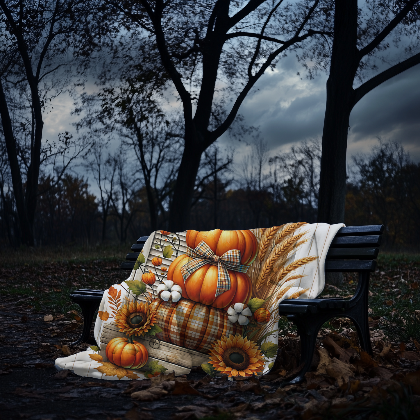Rustic Autumn Pumpkin & Sunflower Blanket - Cozy Fall Velveteen Throw (50x60 or 60x80)