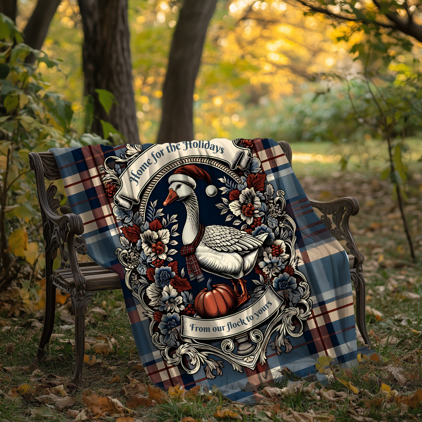 Home for the Holidays Goose Blanket - “From Our Flock to Yours” - Cozy Farmhouse Christmas Throw