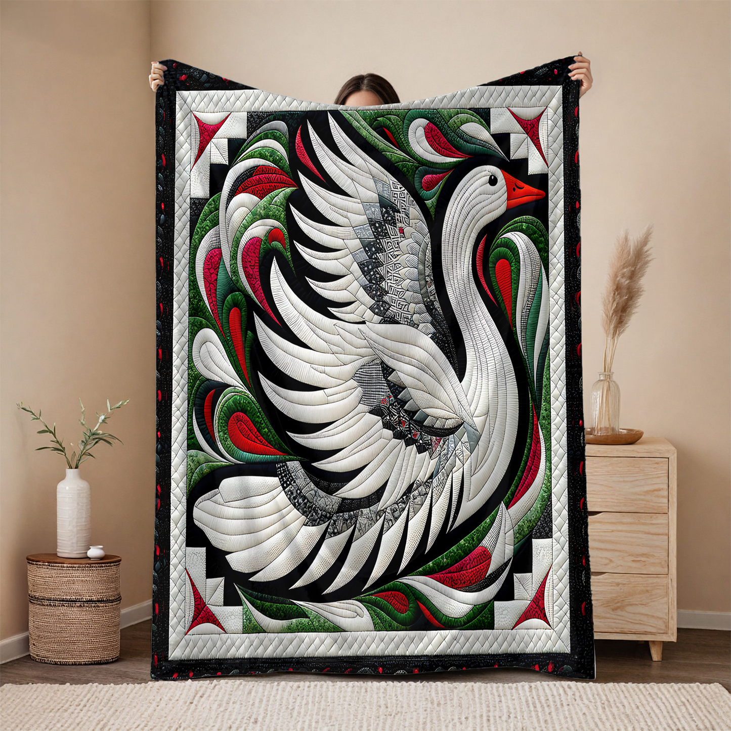 Heirloom Goose Quilt-Inspired Blanket - Elegant Holiday Throw in 50x60
