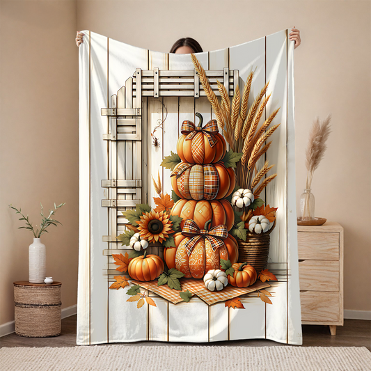 Farmhouse Fall Pumpkin & Sunflower Blanket - Cozy Velveteen Throw (50x60 or 60x80)