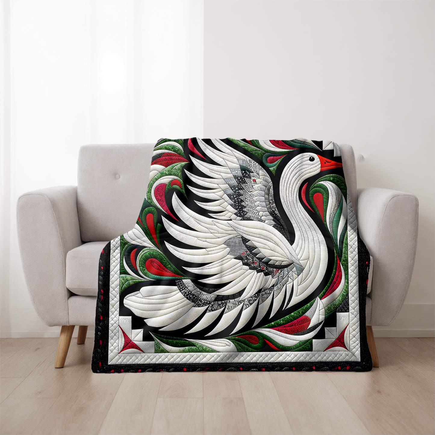 Heirloom Goose Quilt-Inspired Blanket - Elegant Holiday Throw in 50x60