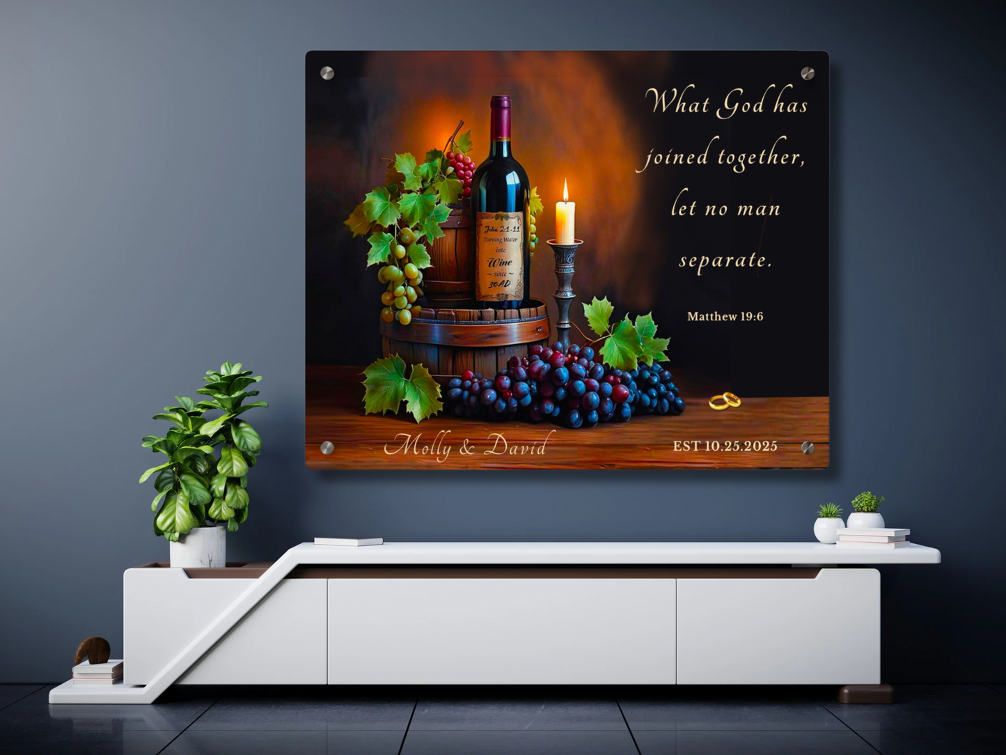 Personalized Acrylic Wall Art Panel — Christian Wedding or Anniversary Gift with Scripture & Optional Names