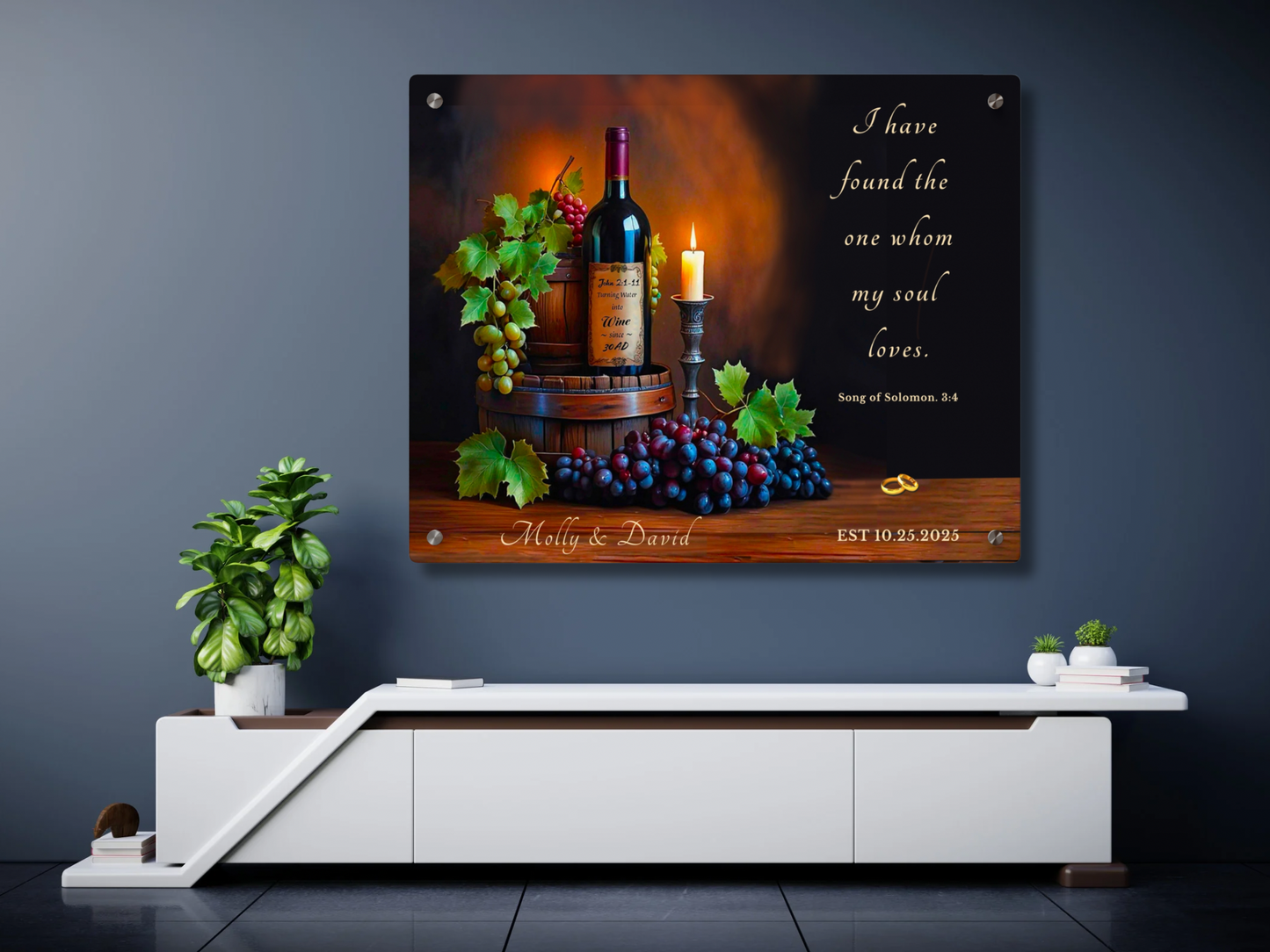 Personalized Acrylic Wall Art Panel — Christian Wedding or Anniversary Gift with Scripture & Optional Names