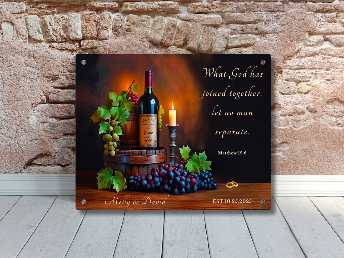 Personalized Acrylic Wall Art Panel — Christian Wedding or Anniversary Gift with Scripture & Optional Names