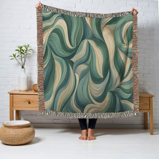 Forest Flow Woven Throw Blanket – Seaside Edition, 100% Cotton Tapestry, Coastal Earth Tones, 50 x 60 & 60x80  | Nature-Inspired Home Decor
