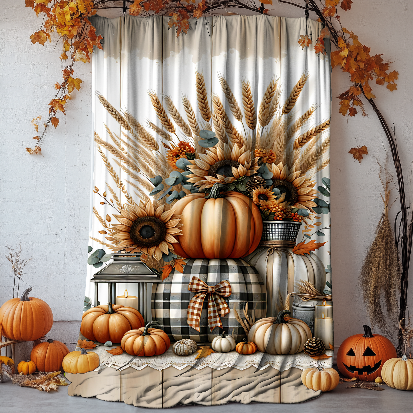 Harvest Glow | Personalized Fall Blanket with Pumpkins & Sunflowers | Cozy Autumn Farmhouse Throw