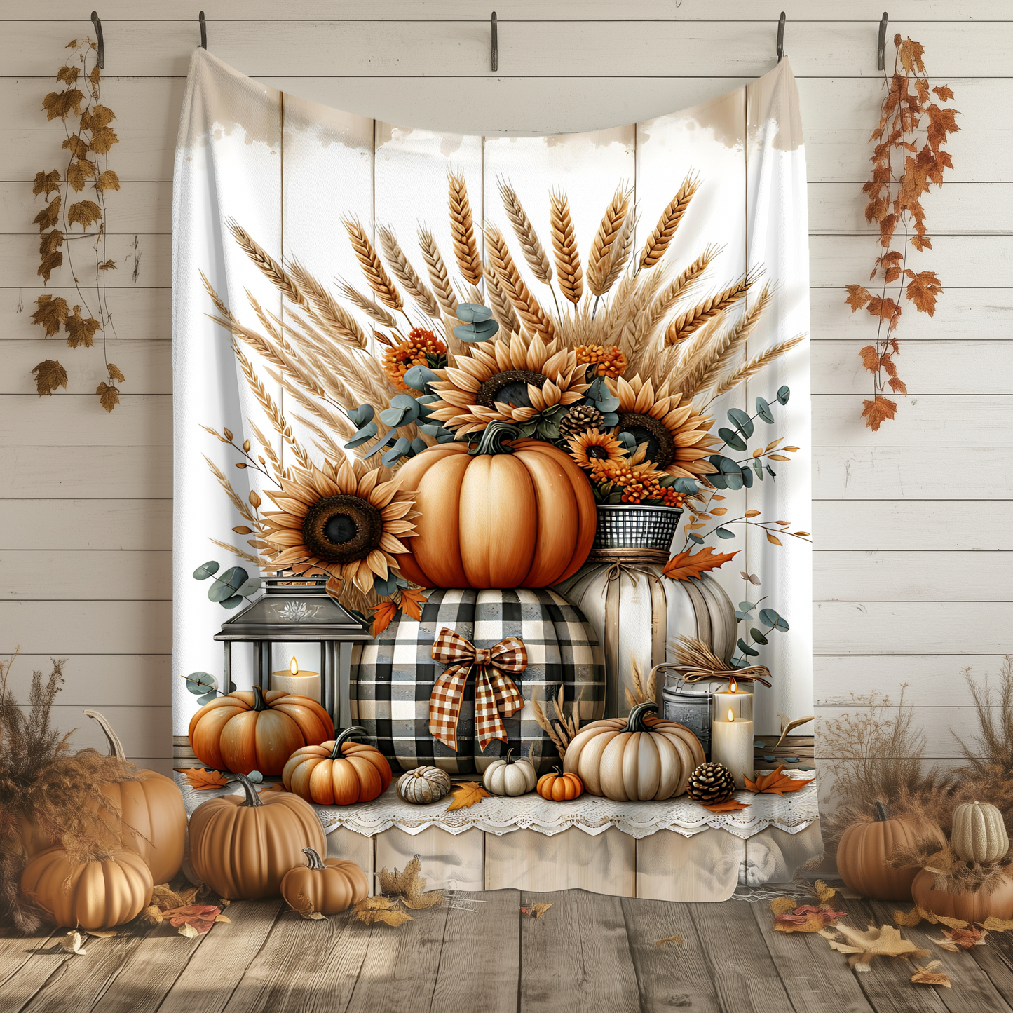 Harvest Glow | Personalized Fall Blanket with Pumpkins & Sunflowers | Cozy Autumn Farmhouse Throw
