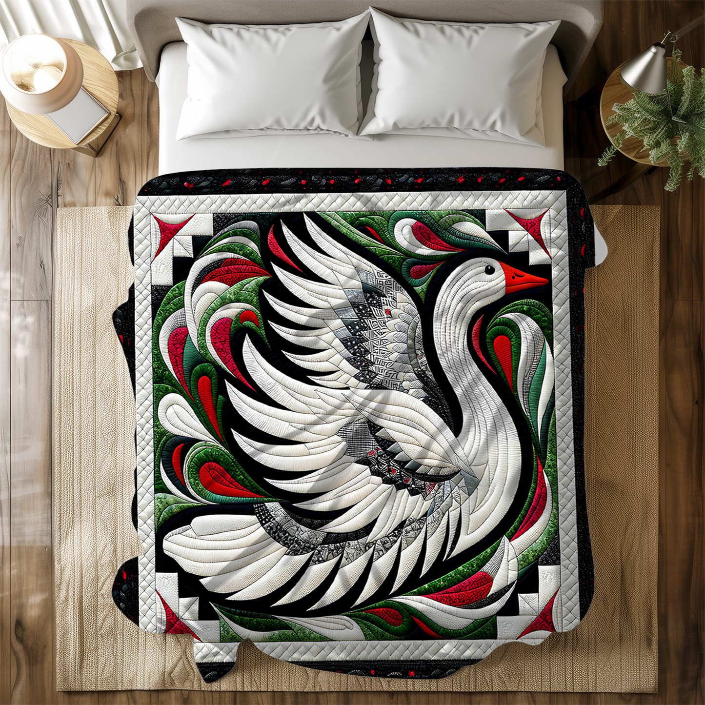 Heirloom Goose Quilt-Inspired Blanket - Elegant Holiday Throw in 50x60