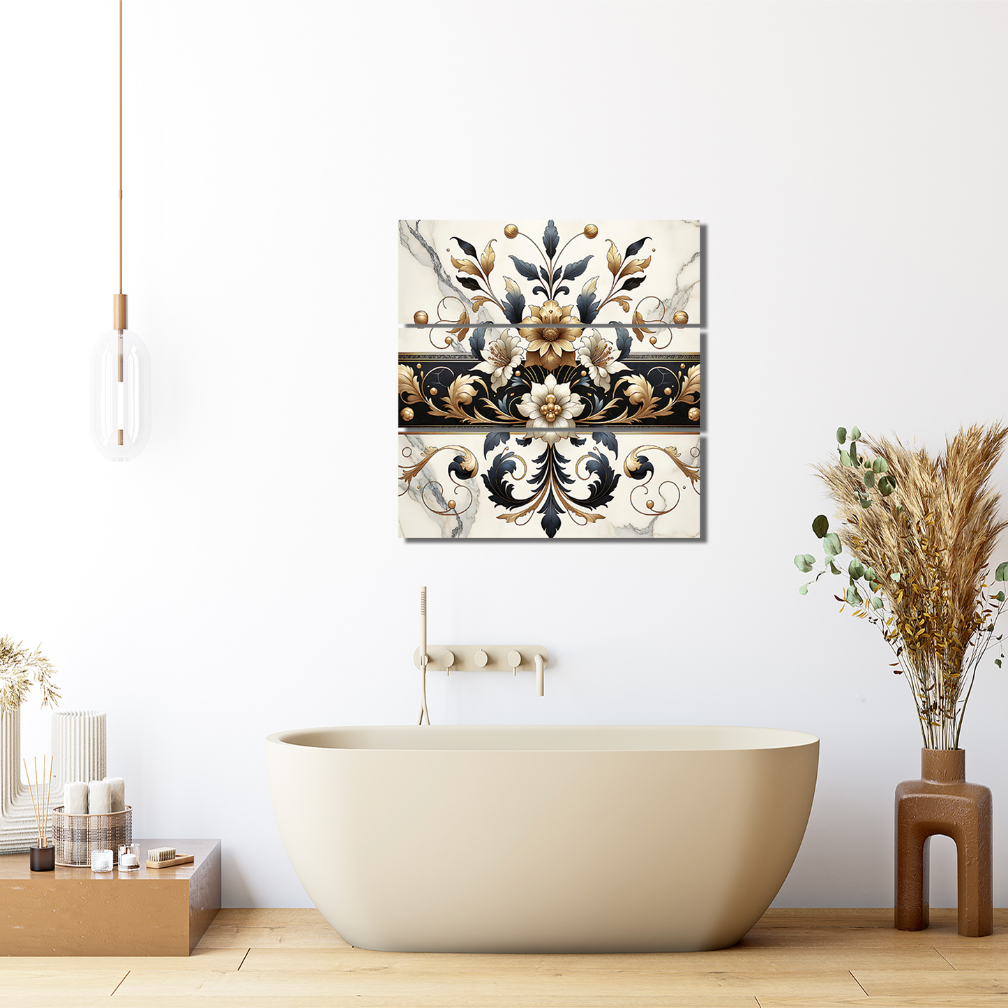 Gilded Reverie – One-of-a-Kind Baroque Floral Wall Art in Black, Gold & Marble | Collector’s Edition