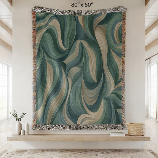 Forest Flow Woven Throw Blanket – Seaside Edition, 100% Cotton Tapestry, Coastal Earth Tones, 50 x 60 & 60x80  | Nature-Inspired Home Decor