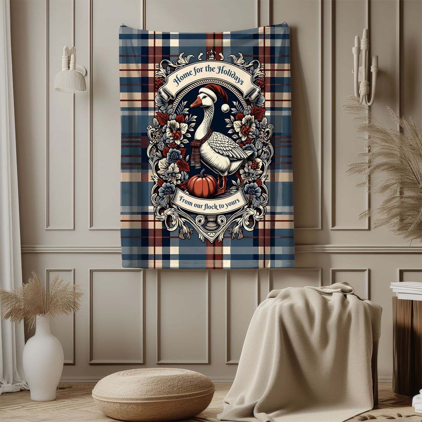 Home for the Holidays Goose Blanket - “From Our Flock to Yours” - Cozy Farmhouse Christmas Throw