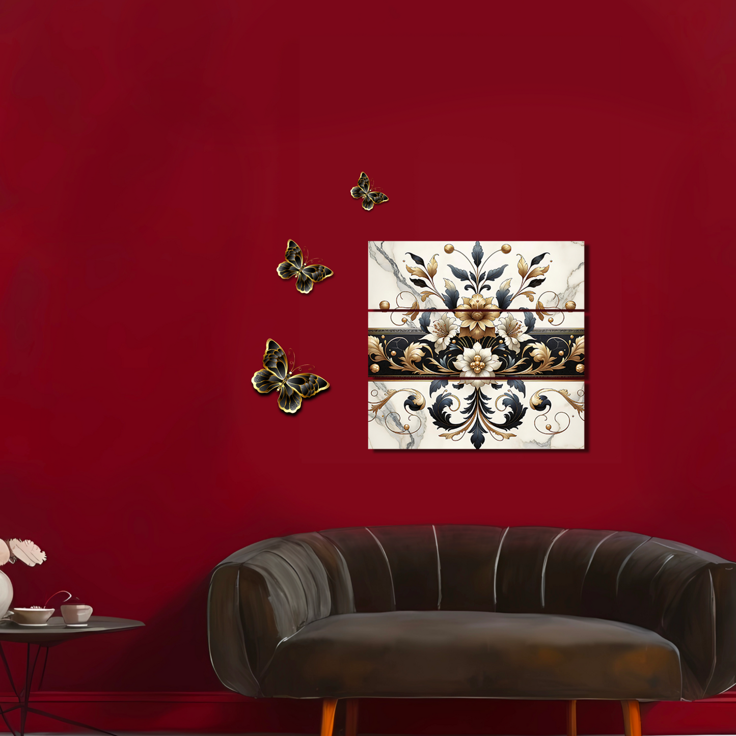 Gilded Reverie – One-of-a-Kind Baroque Floral Wall Art in Black, Gold & Marble | Collector’s Edition