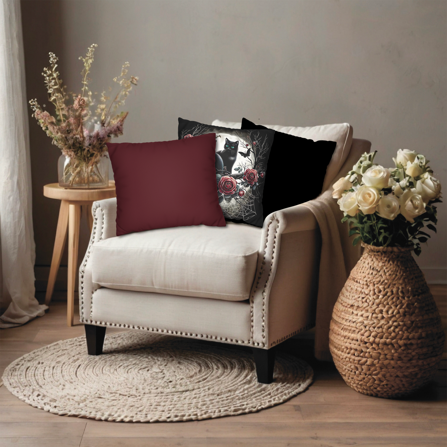 Deep Burgundy Throw Pillow Cover – Elegant Decorative Accent for Living Room, Sofa, or Bedroom