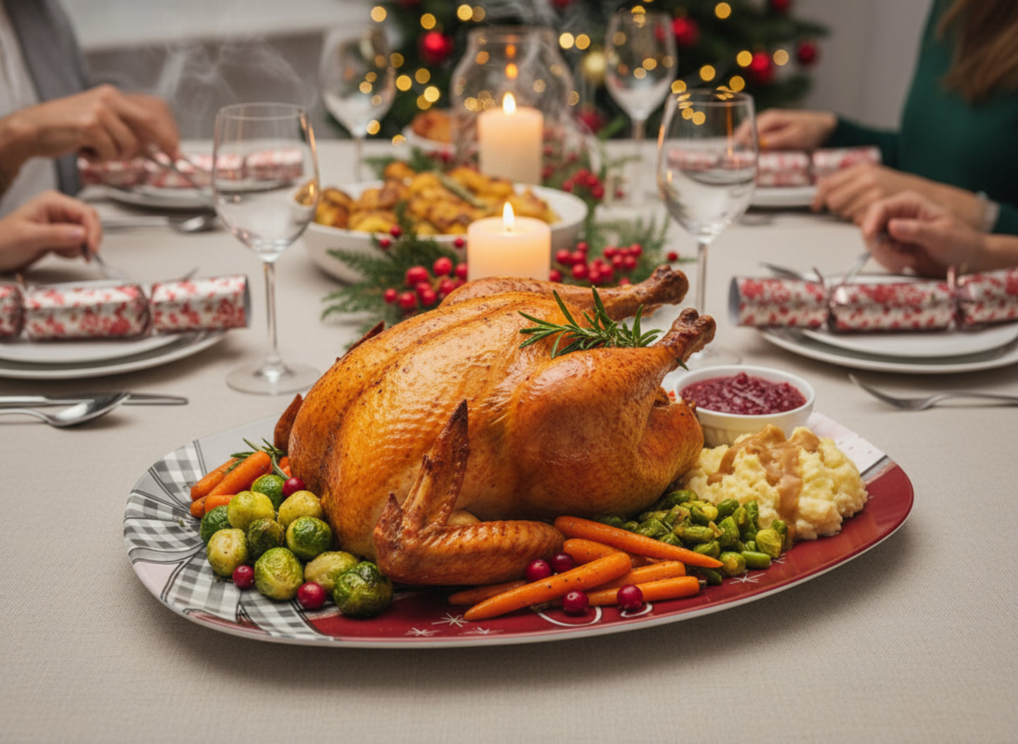 Merry & Bright Floral Christmas Platter • 10x14 Holiday Serving Tray • Oven Safe • Dishwasher Safe • Hostess Gift • Family Dinnerware