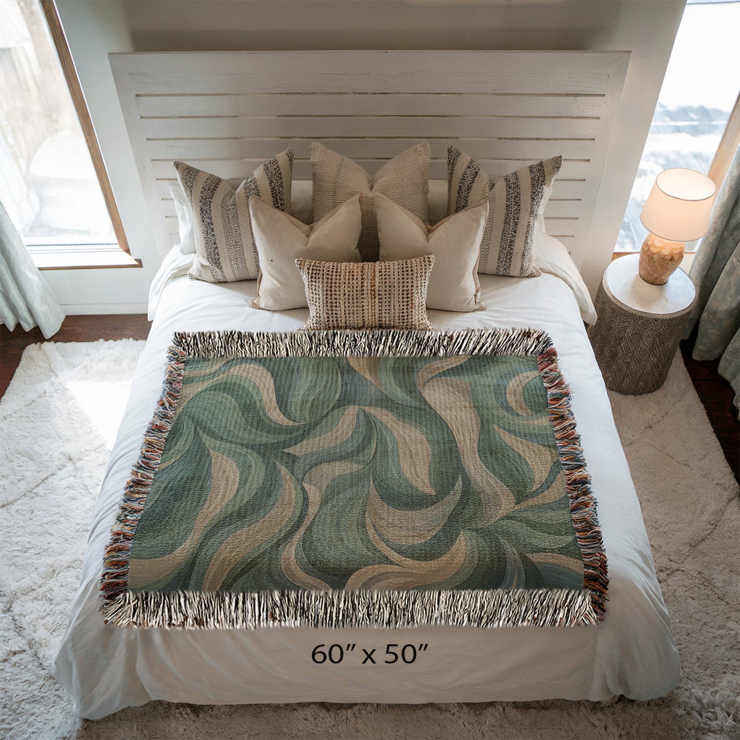 Forest Flow Woven Throw Blanket – Seaside Edition, 100% Cotton Tapestry, Coastal Earth Tones, 50 x 60 & 60x80 | Nature-Inspired Home Decor