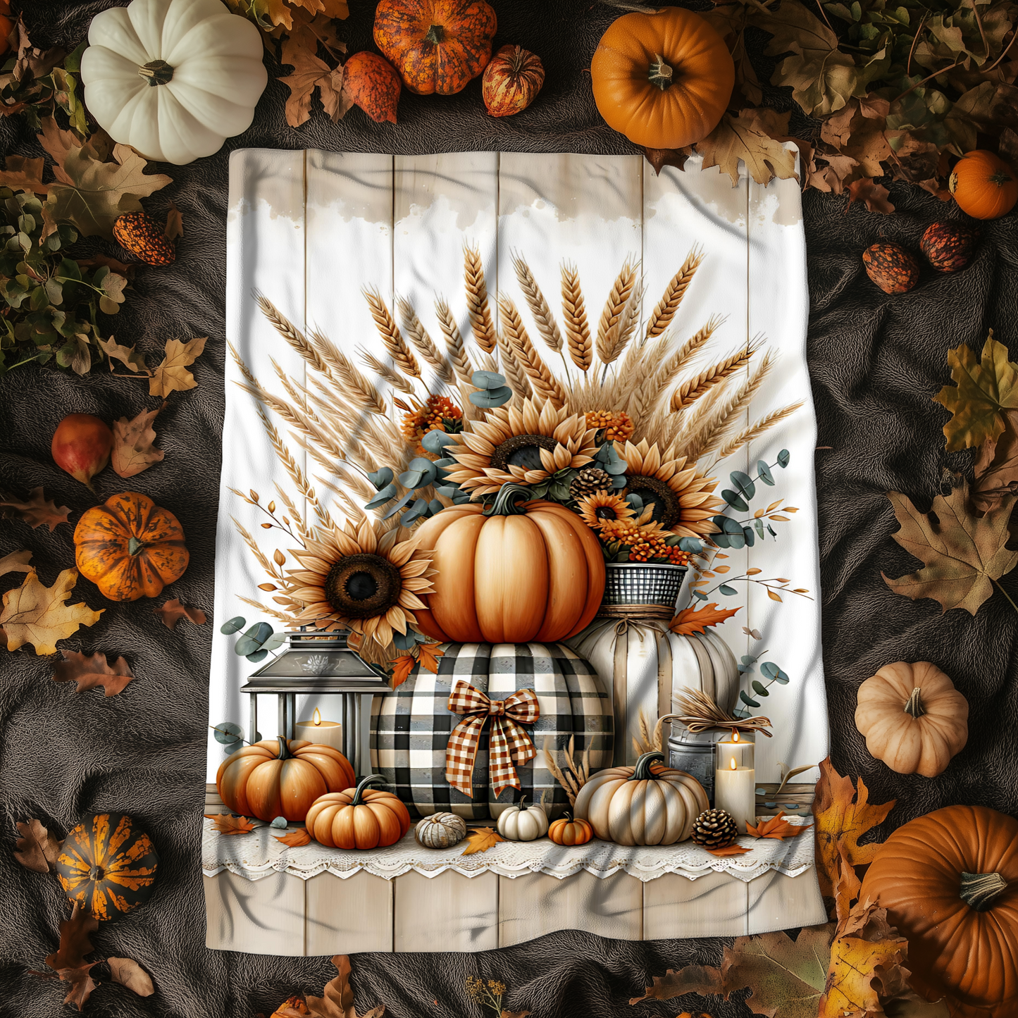 Harvest Glow | Personalized Fall Blanket with Pumpkins & Sunflowers | Cozy Autumn Farmhouse Throw