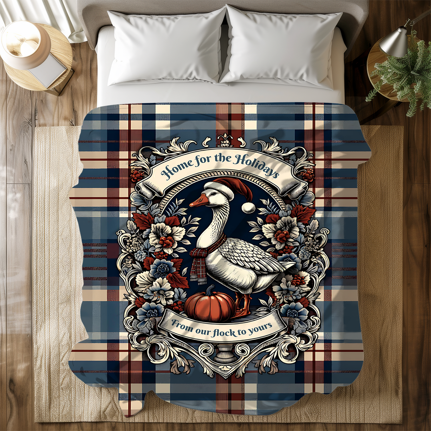 Home for the Holidays Goose Blanket - “From Our Flock to Yours” - Cozy Farmhouse Christmas Throw