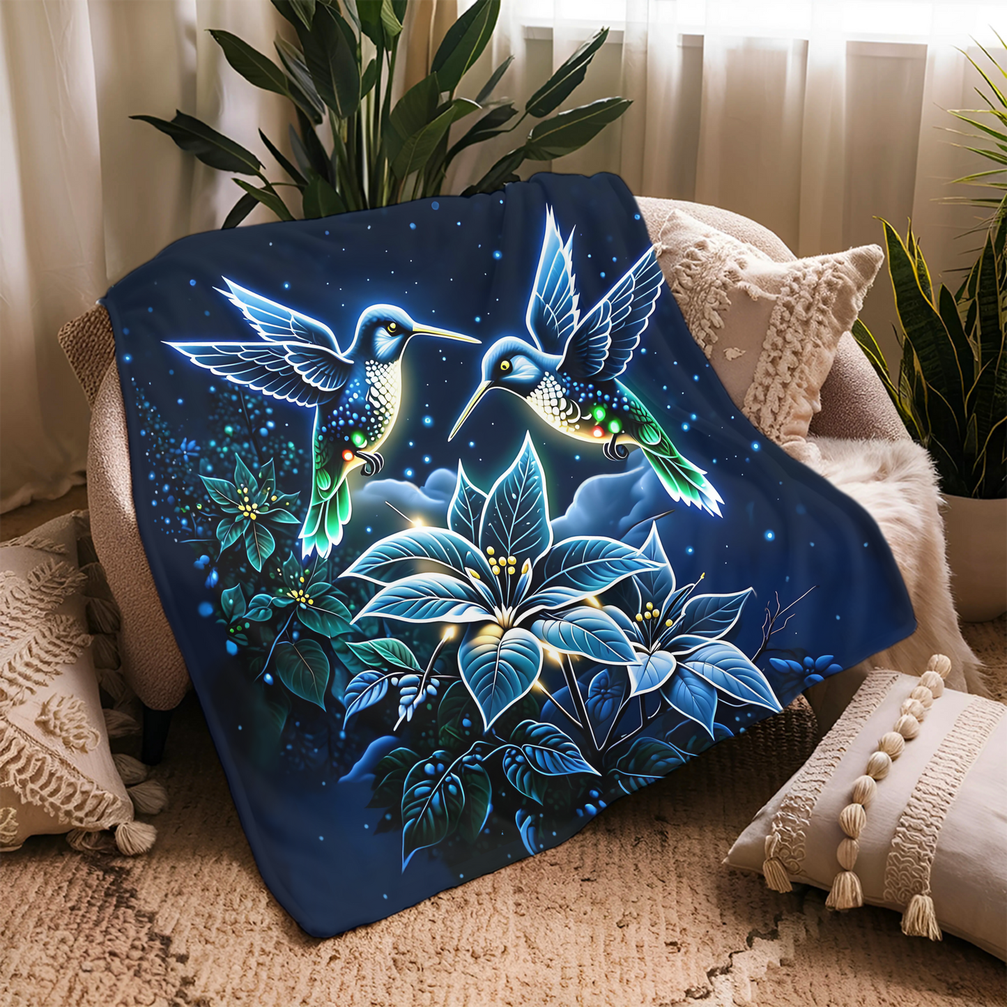 Moonlight Hummingbirds Blanket – Celestial Comfort | Moonlight Luxe Series
