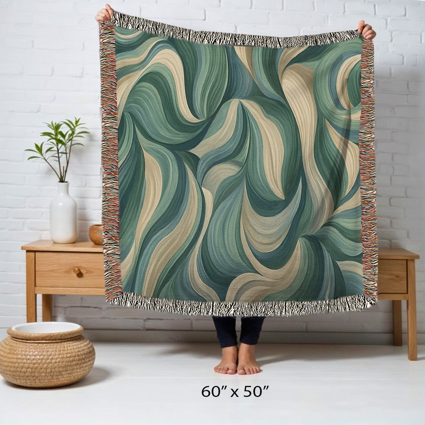 Forest Flow Woven Throw Blanket – Seaside Edition, 100% Cotton Tapestry, Coastal Earth Tones, 50 x 60 & 60x80 | Nature-Inspired Home Decor