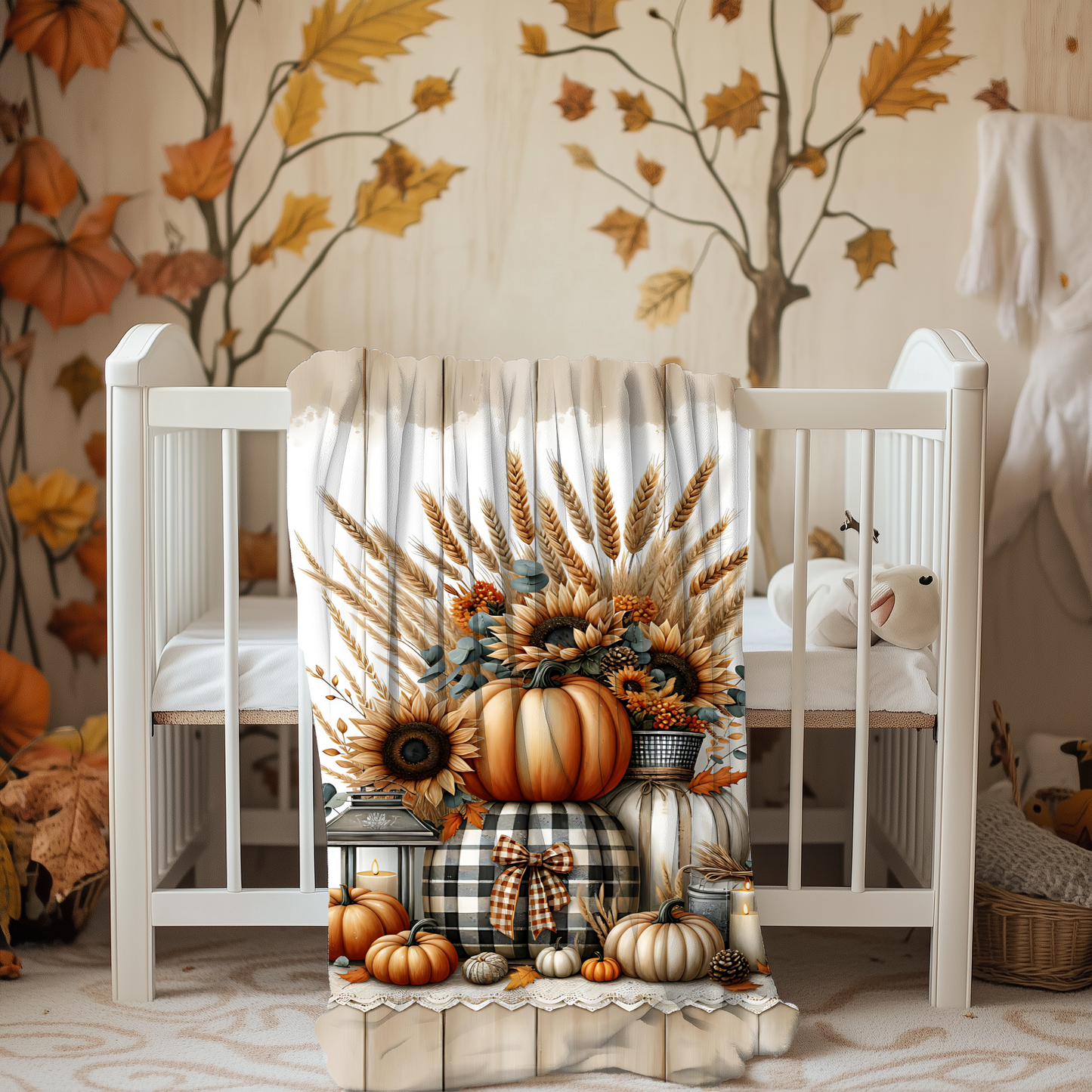 Harvest Glow | Personalized Fall Blanket with Pumpkins & Sunflowers | Cozy Autumn Farmhouse Throw