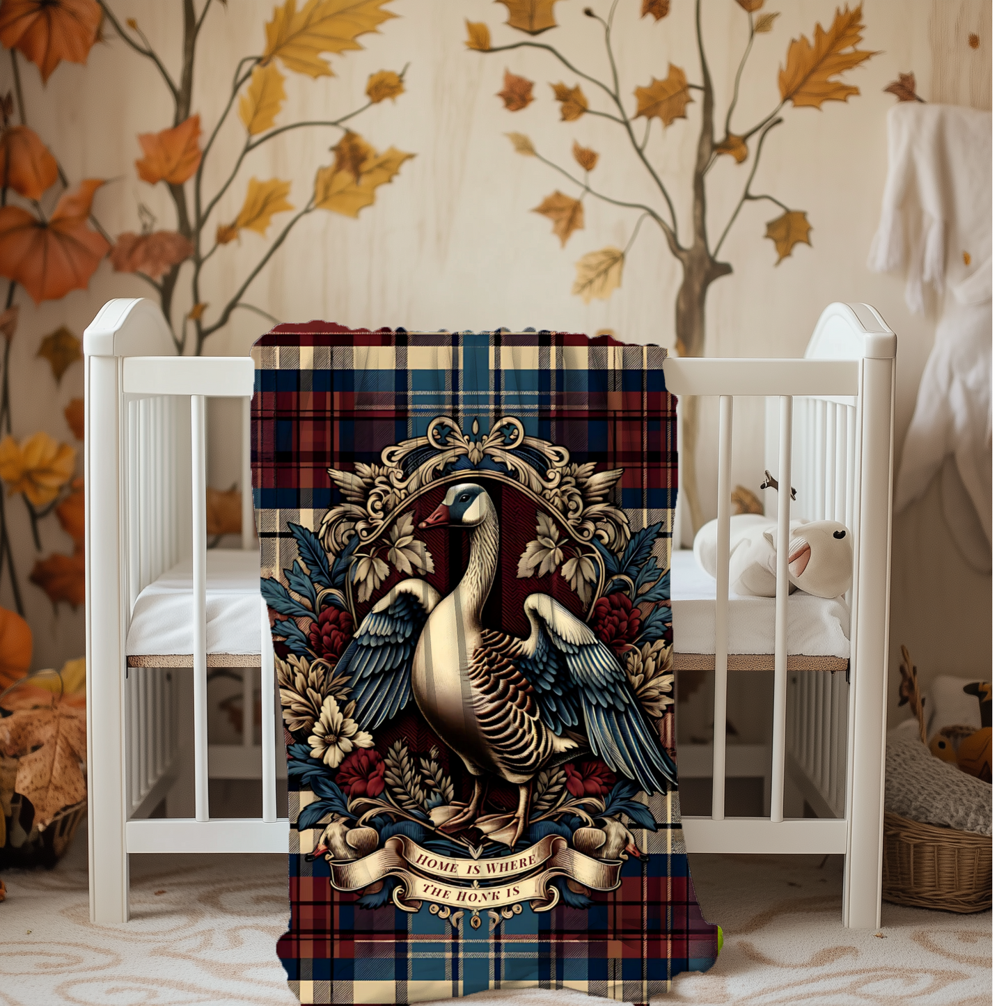 Home is Where the Honk Is Blanket – Rustic Plaid Farmhouse Throw with Vintage Goose Design