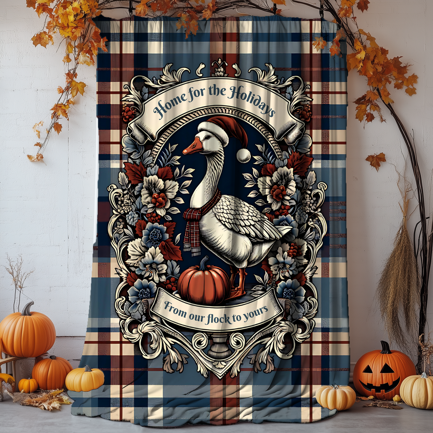 Home for the Holidays Goose Blanket - “From Our Flock to Yours” - Cozy Farmhouse Christmas Throw