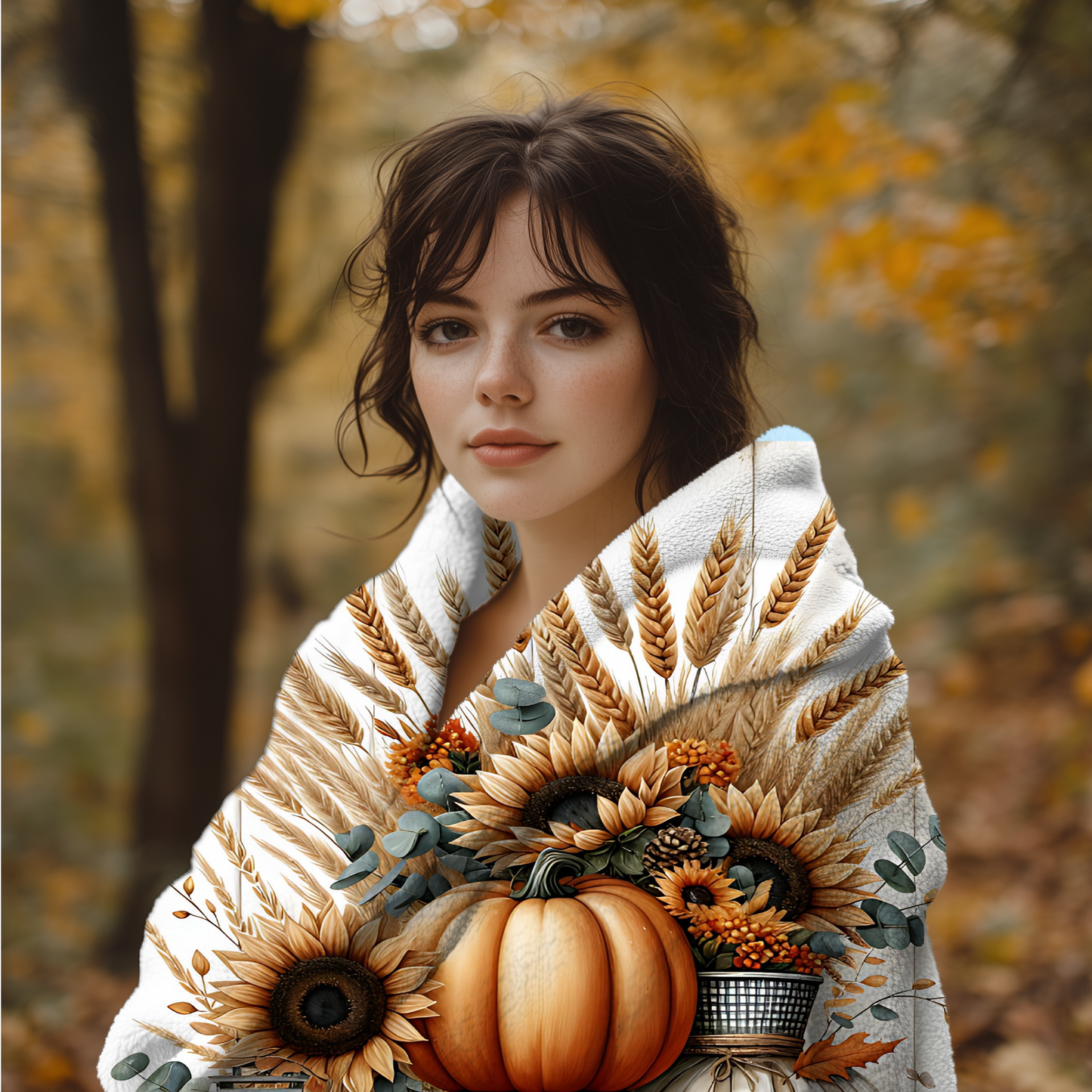 Harvest Glow | Personalized Fall Blanket with Pumpkins & Sunflowers | Cozy Autumn Farmhouse Throw