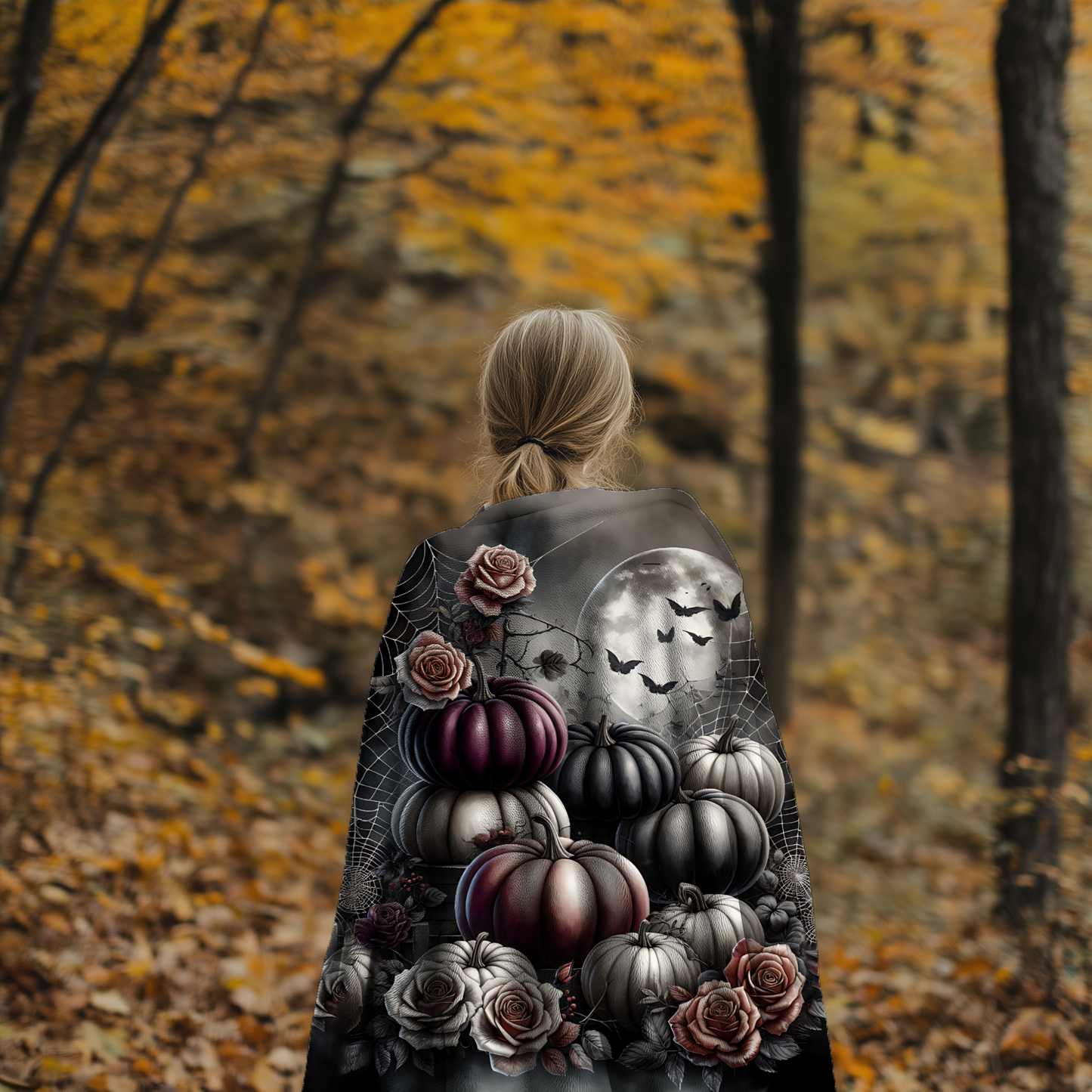 Spooky Gothic Pumpkin and Roses Velveteen Blanket, Elegant Halloween Decor
