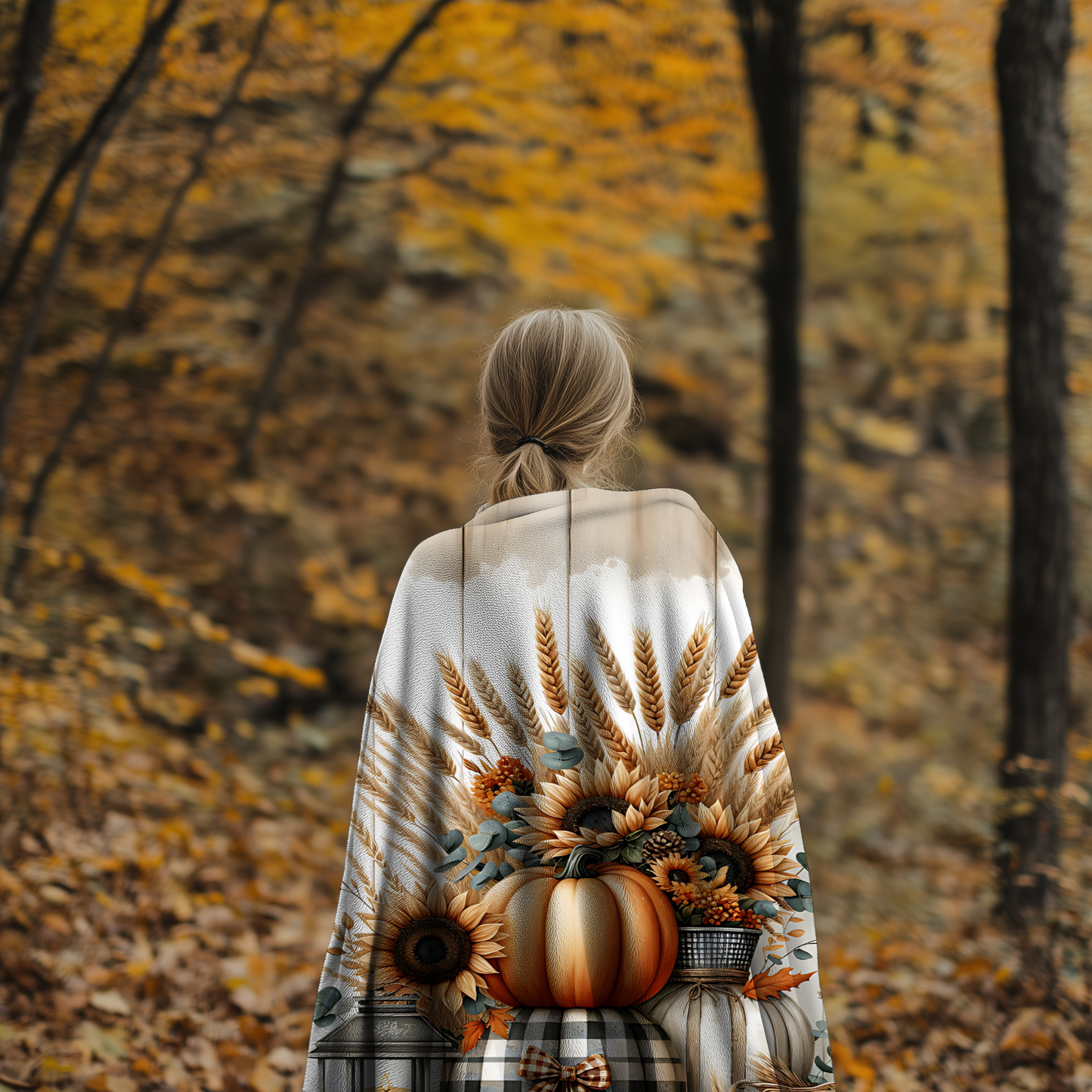 Harvest Glow | Personalized Fall Blanket with Pumpkins & Sunflowers | Cozy Autumn Farmhouse Throw