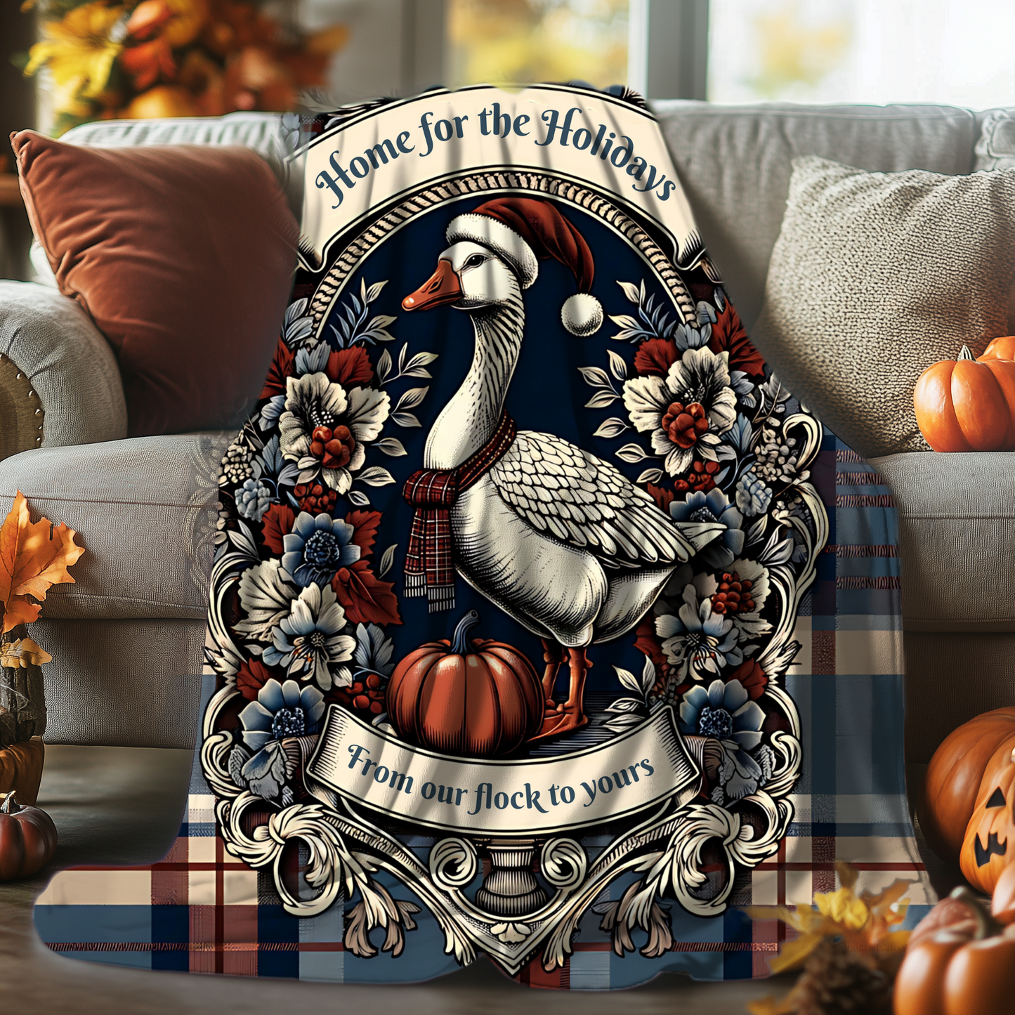 Home for the Holidays Goose Blanket - “From Our Flock to Yours” - Cozy Farmhouse Christmas Throw
