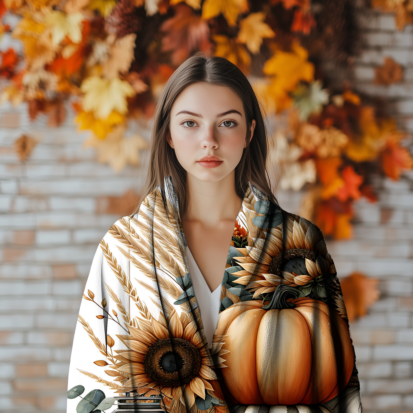 Harvest Glow | Personalized Fall Blanket with Pumpkins & Sunflowers | Cozy Autumn Farmhouse Throw
